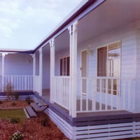 The verandah of a transportable home in NSW